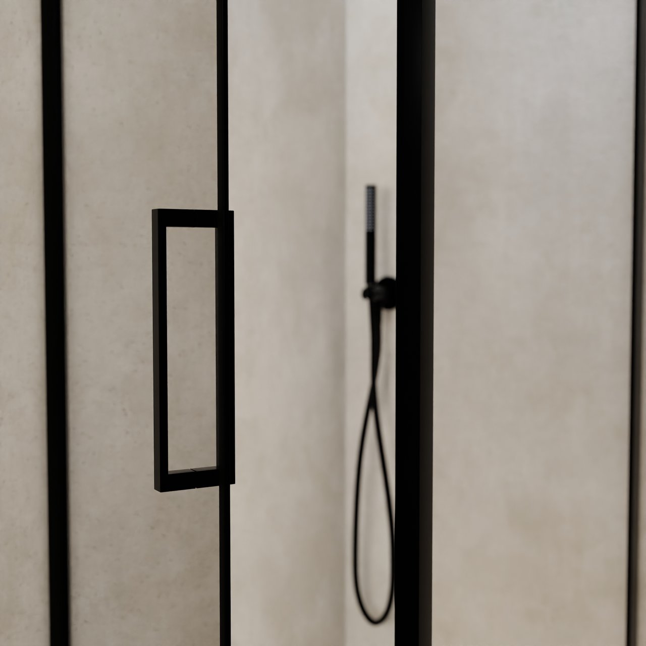Balmani Senses Design douchehoek met linkse draaideur en vaste zijwand, 90 x 90 cm, Helder glas, Zwarte profielen
