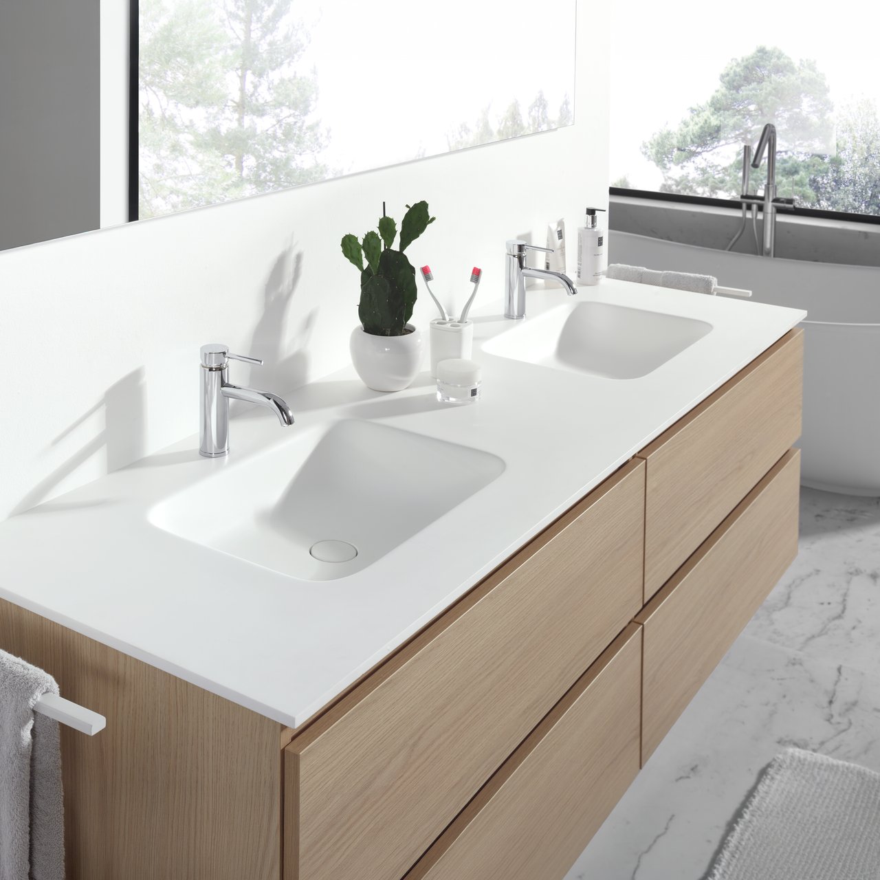 Balmani Tablo Arcato double vasque Solid Surface mat 135 x 55 cm, crépine non incluse