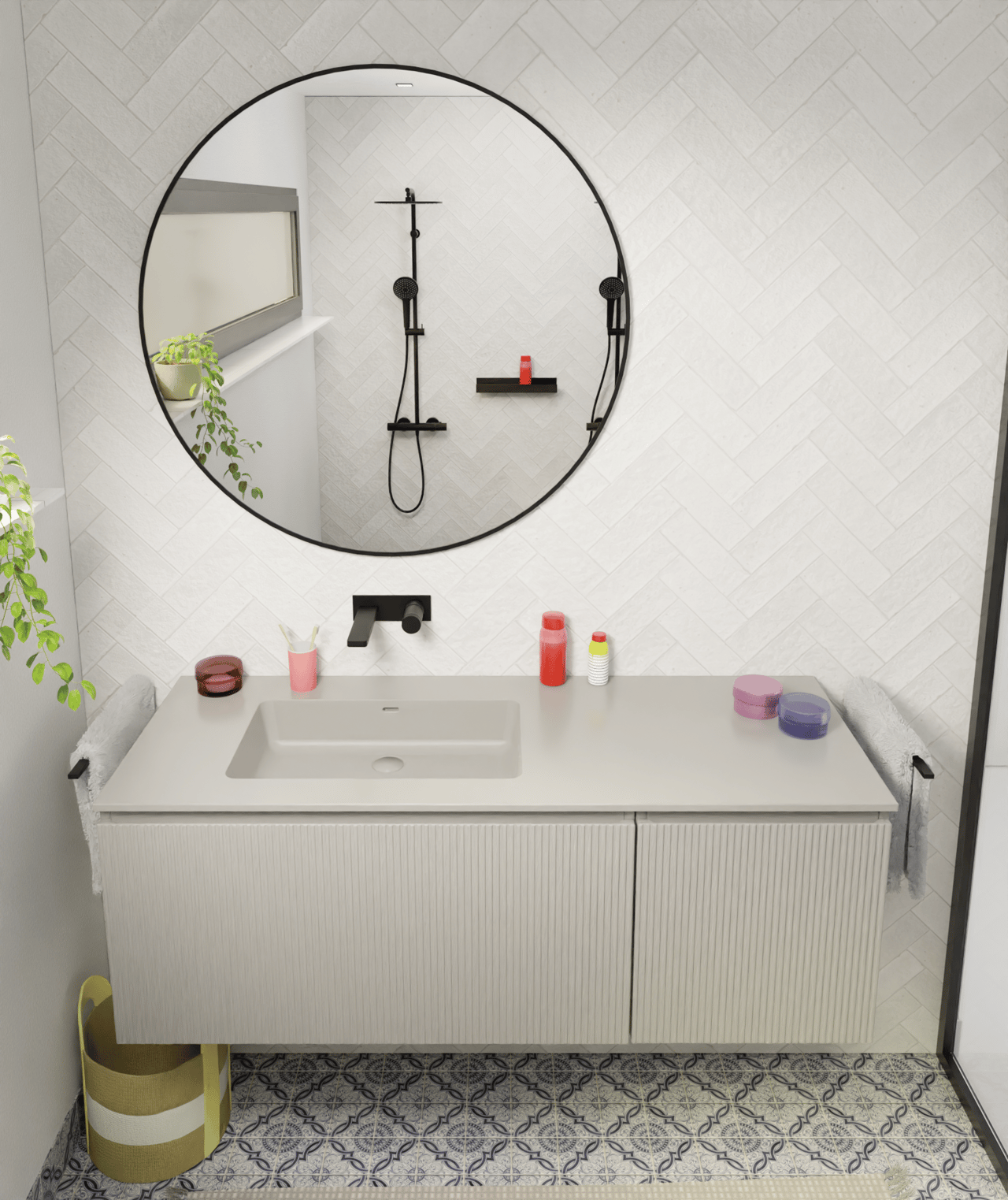 Storke Diva asymmetrisch linkse wastafel mat zijdegrijze top solid 140 x 52 cm