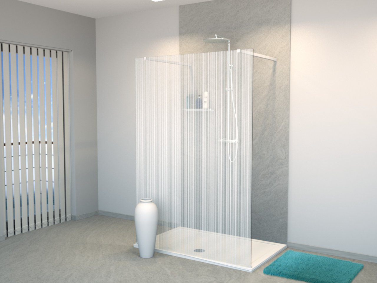 Balmani BMSS douche à l'italienne avec paroi autoportante 140 x 200 cm verre code barre blanc profil blanc mat