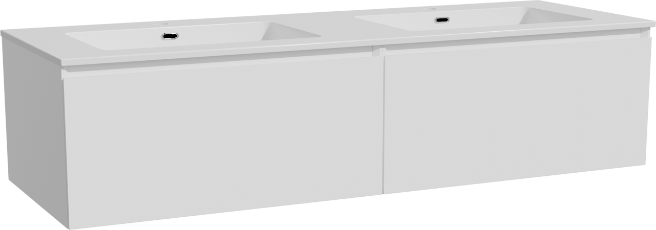 Storke Edge zwevend badkamermeubel 150 x 52 cm mat wit met Diva dubbele wastafel in composietmarmer glanzend wit