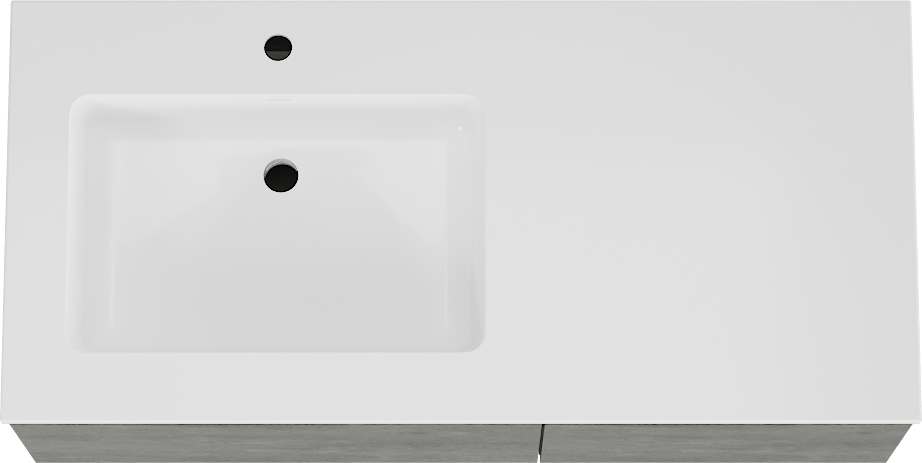 Storke Edge meuble salle de bains suspendu 110 x 52 cm béton gris foncé avec Bilia plan vasque asymétrique à gauche en marbre composite blanc brillant
