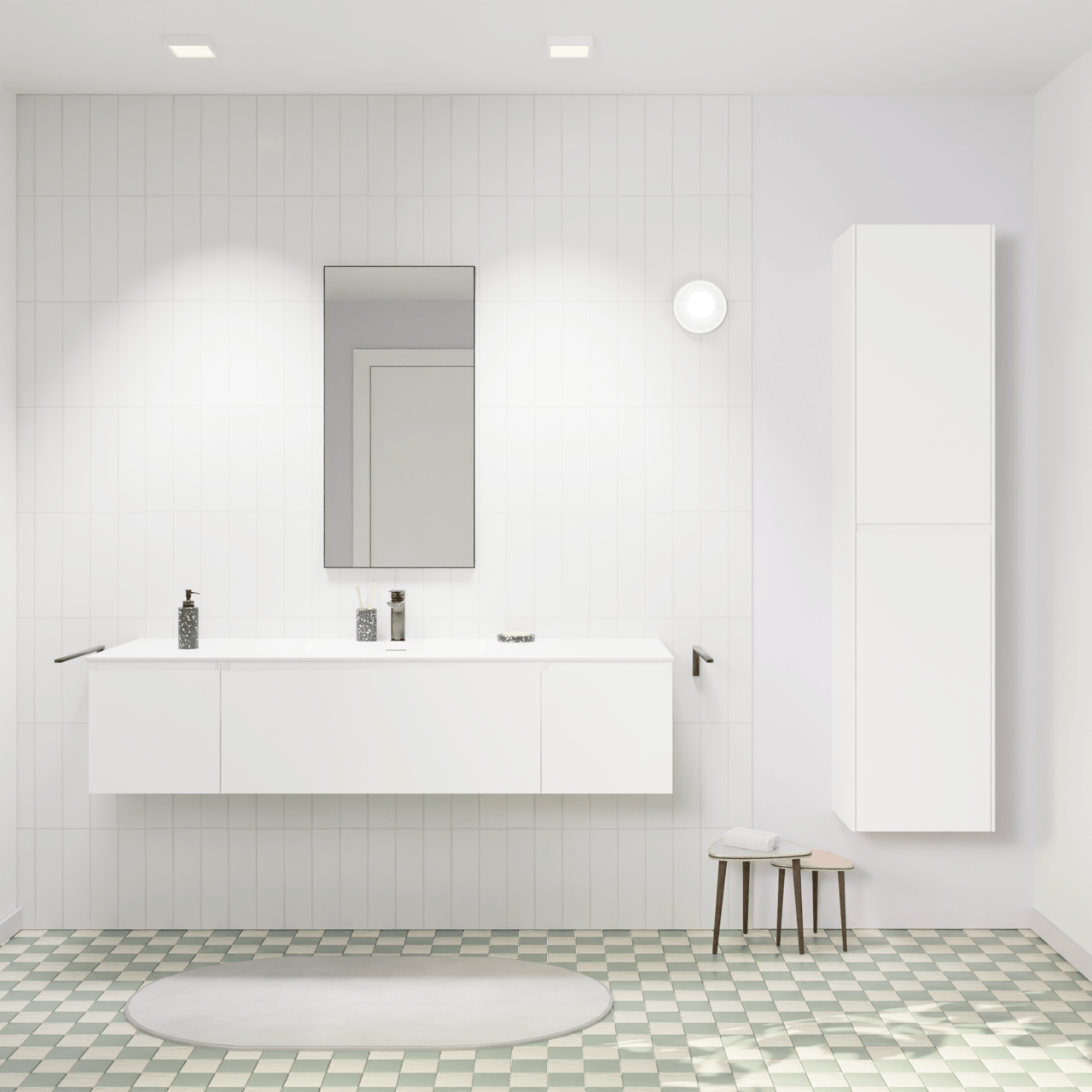 Storke Edge meuble salle de bains suspendu 155 x 52 cm blanc mat avec Mata plan simple en solid surface blanc mat