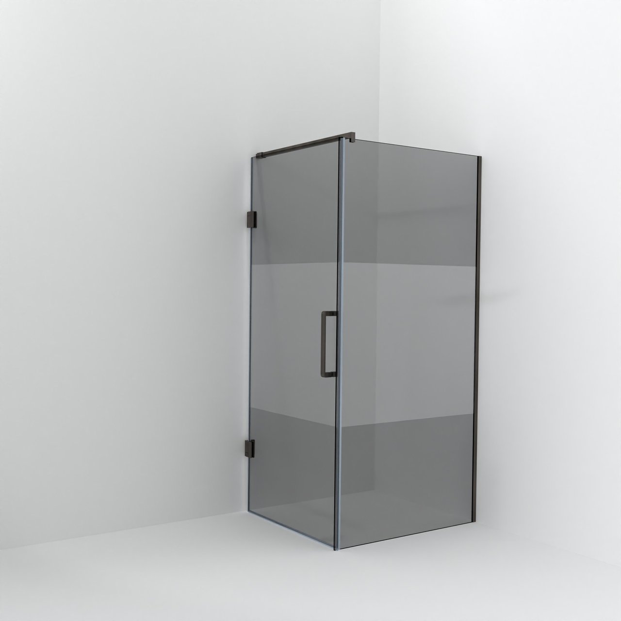 Balmani Modular inloopdouche met deur: 100 x 200 cm met deur 90 cm, Rookglas met matte strook met coating, Brushed GunMetal profielen