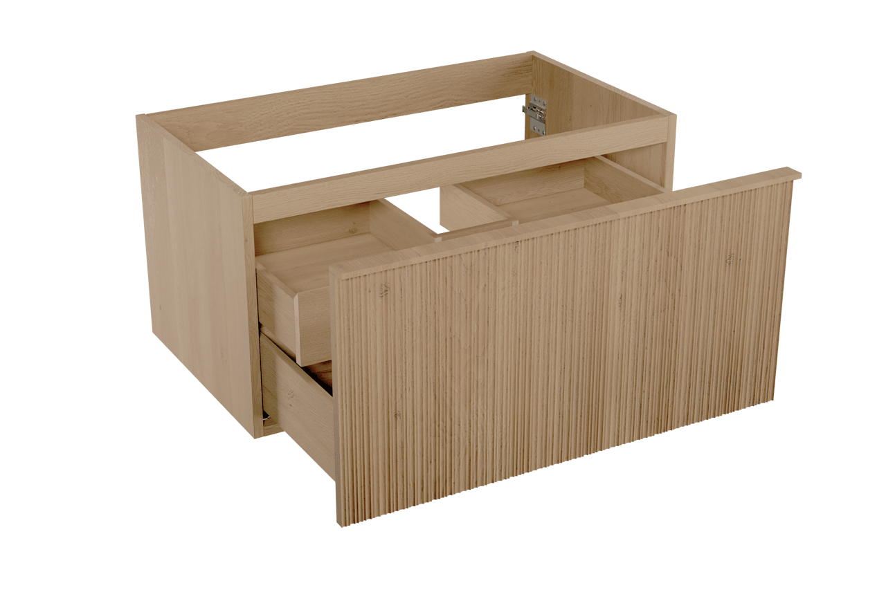 Balmani Forma meuble sous-vasque suspendu nervure asymétrique 90 x 55 cm chêne naturel 2 tiroirs