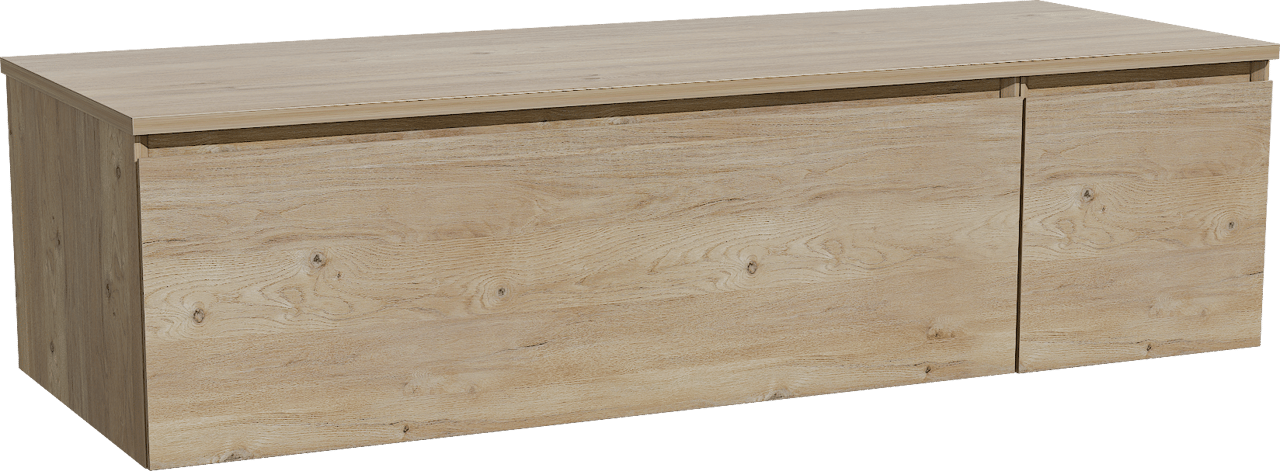 Storke Edge zwevend badkamermeubel 140 x 52 cm ruwe eik met Panton enkel of dubbel tablet in melamine ruwe eik