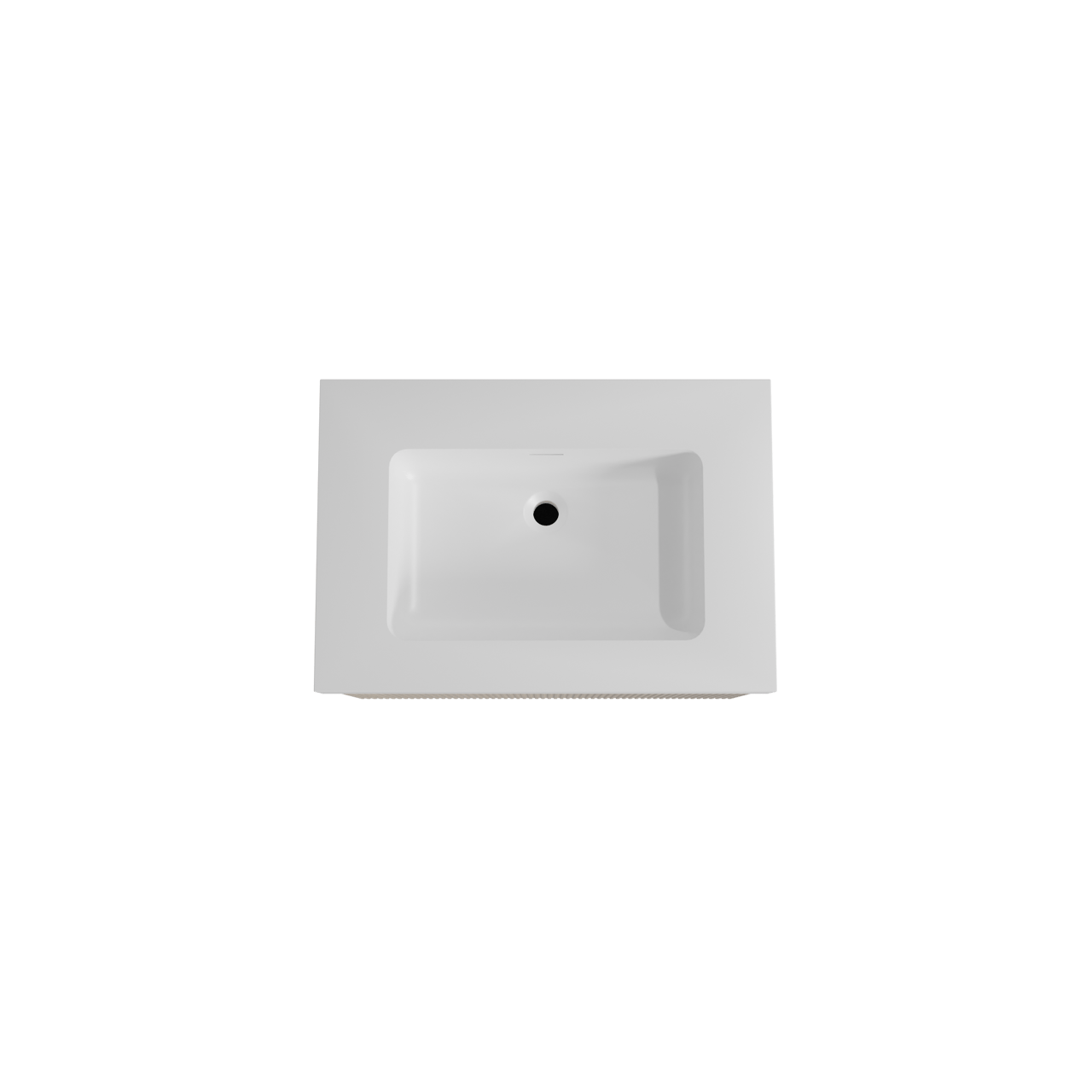 Storke Ribs meuble salle de bains suspendu 75 x 52 cm chêne brut avec Mata High plan simple en solid surface blanc mat, Nervure droite symétrique verticale