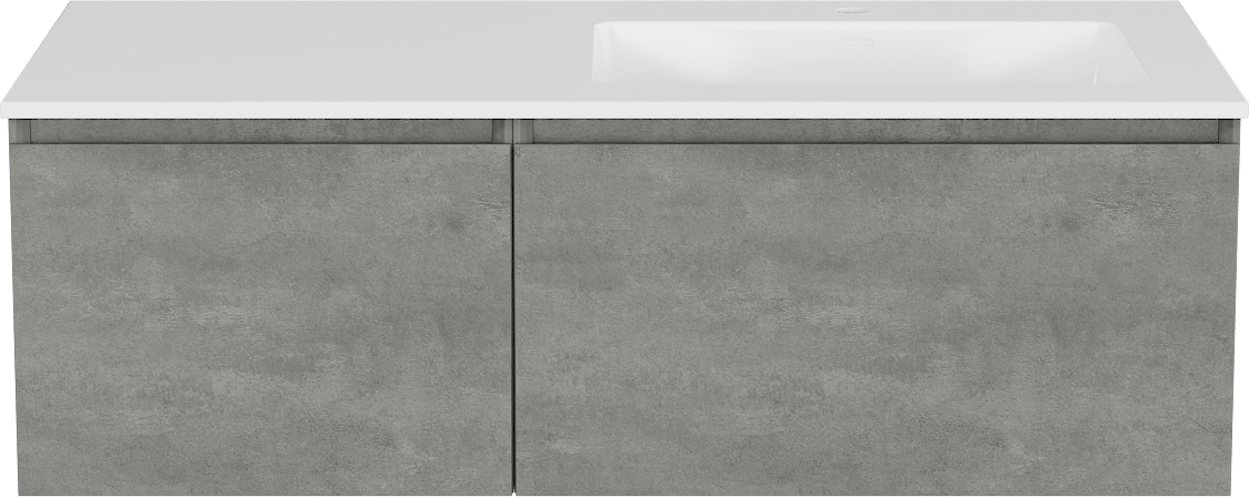 Storke Edge meuble salle de bains suspendu 110 x 52 cm béton gris foncé avec Bilia plan vasque asymétrique à droite en marbre composite blanc brillant