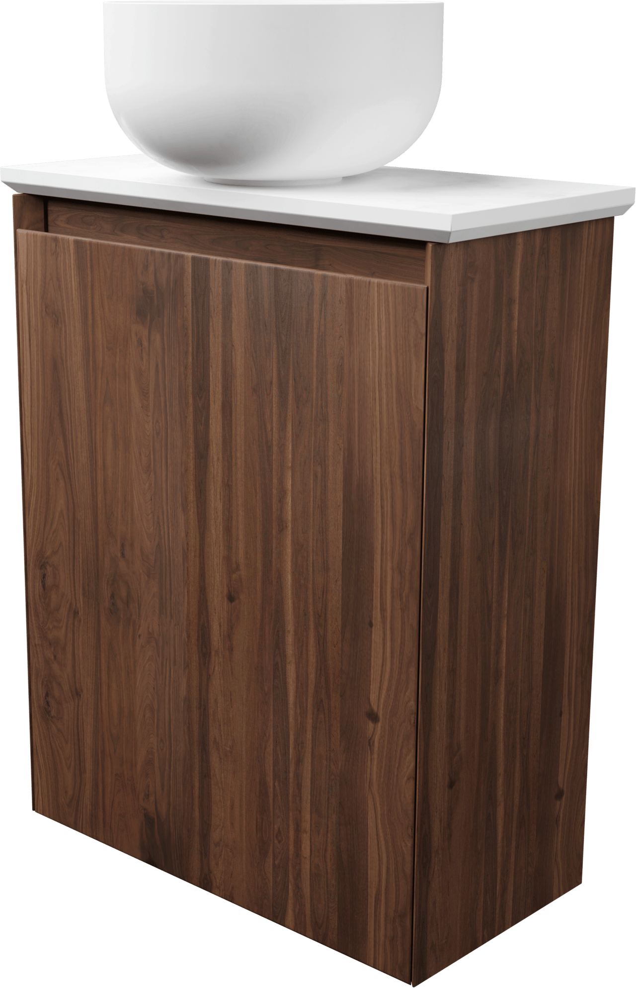 Balmani Mitra meuble wc suspendu 42 x 21 cm noyer américain avec Facetta tablette et Bowl vaque à poser en Solid Surface mat