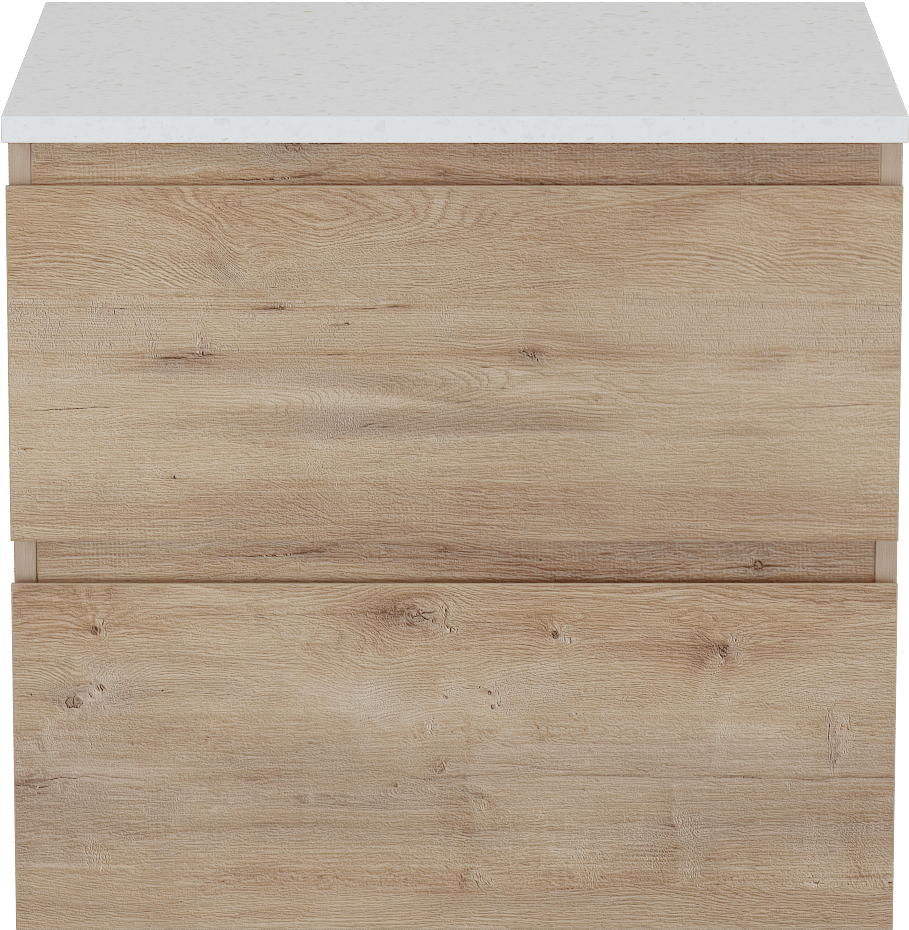 Linie Lado zwevend badkamermeubel 60 x 46 cm natuur eik met Lado enkel tablet in melamine terrazzo wit