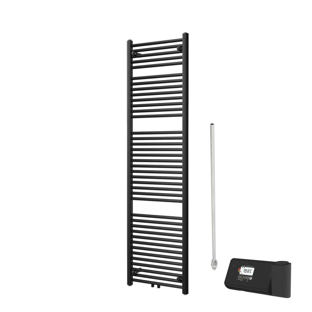 Vipera Kanza sèche-serviettes Simple 50 x 180 cm chauffage électrique noir mat raccordement latéral et central possible 750W, résistance incluse