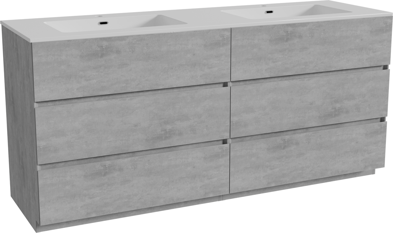 Storke Edge meuble salle de bains à poser 170 x 52 cm béton gris foncé avec Diva double vasque en marbre composite blanc brillant