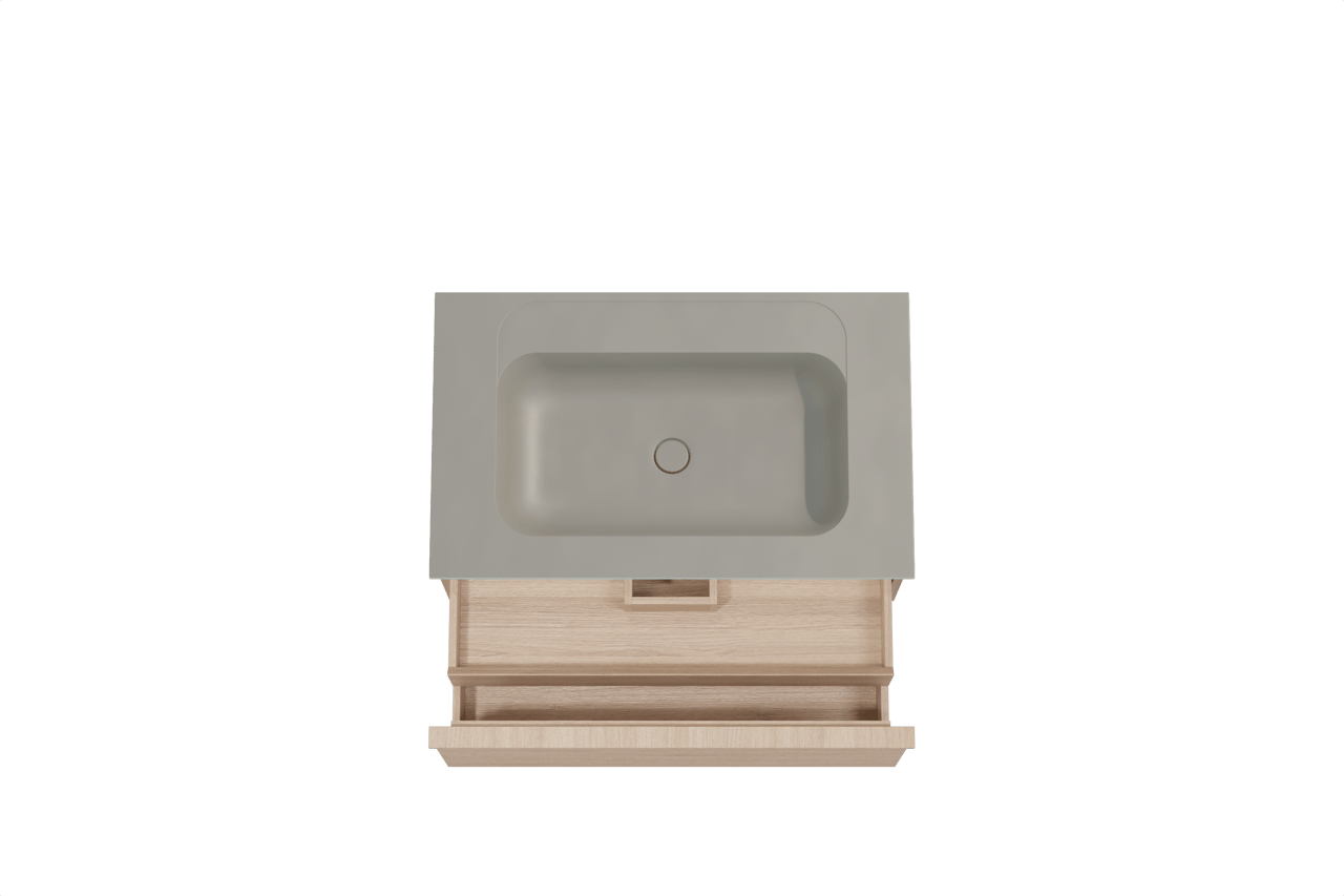 Balmani Forma meuble salle de bains suspendu 90 x 55 cm chêne naturel avec Tablo Strada plan simple en marbre composite soie grise, Nervure droite symétrique horizontale