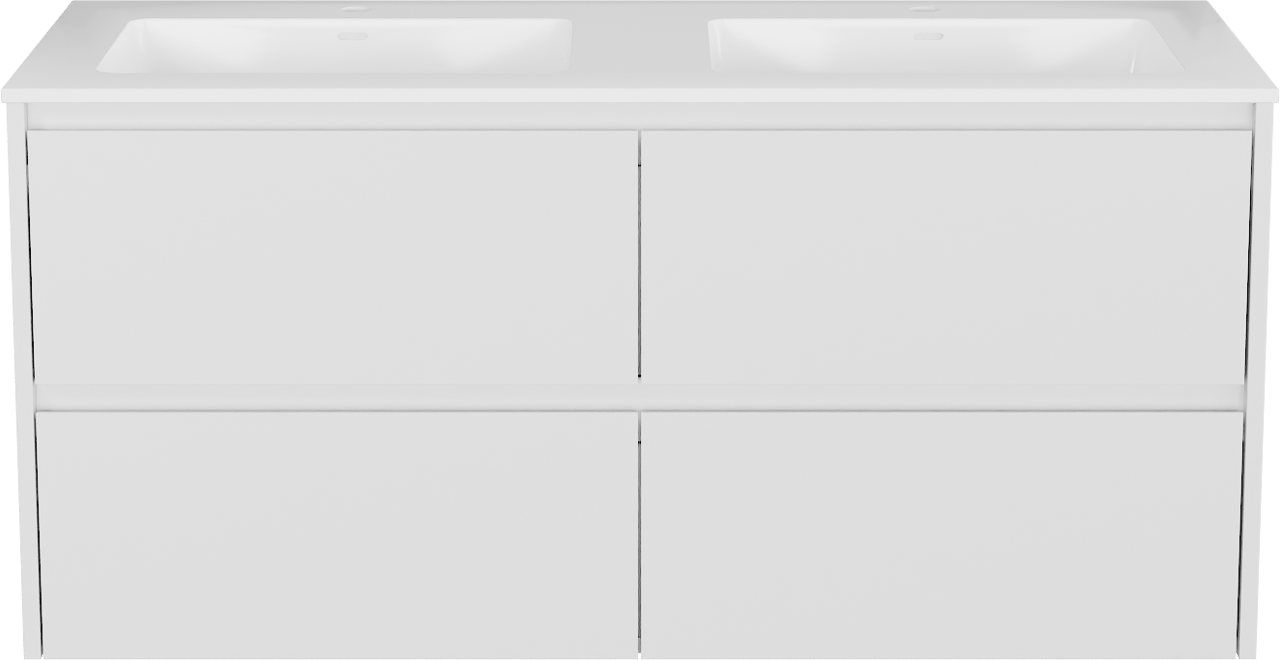 Storke Seda meuble salle de bains suspendu 130 x 52 cm blanc mat avec Bilia double vasque en marbre composite blanc brillant