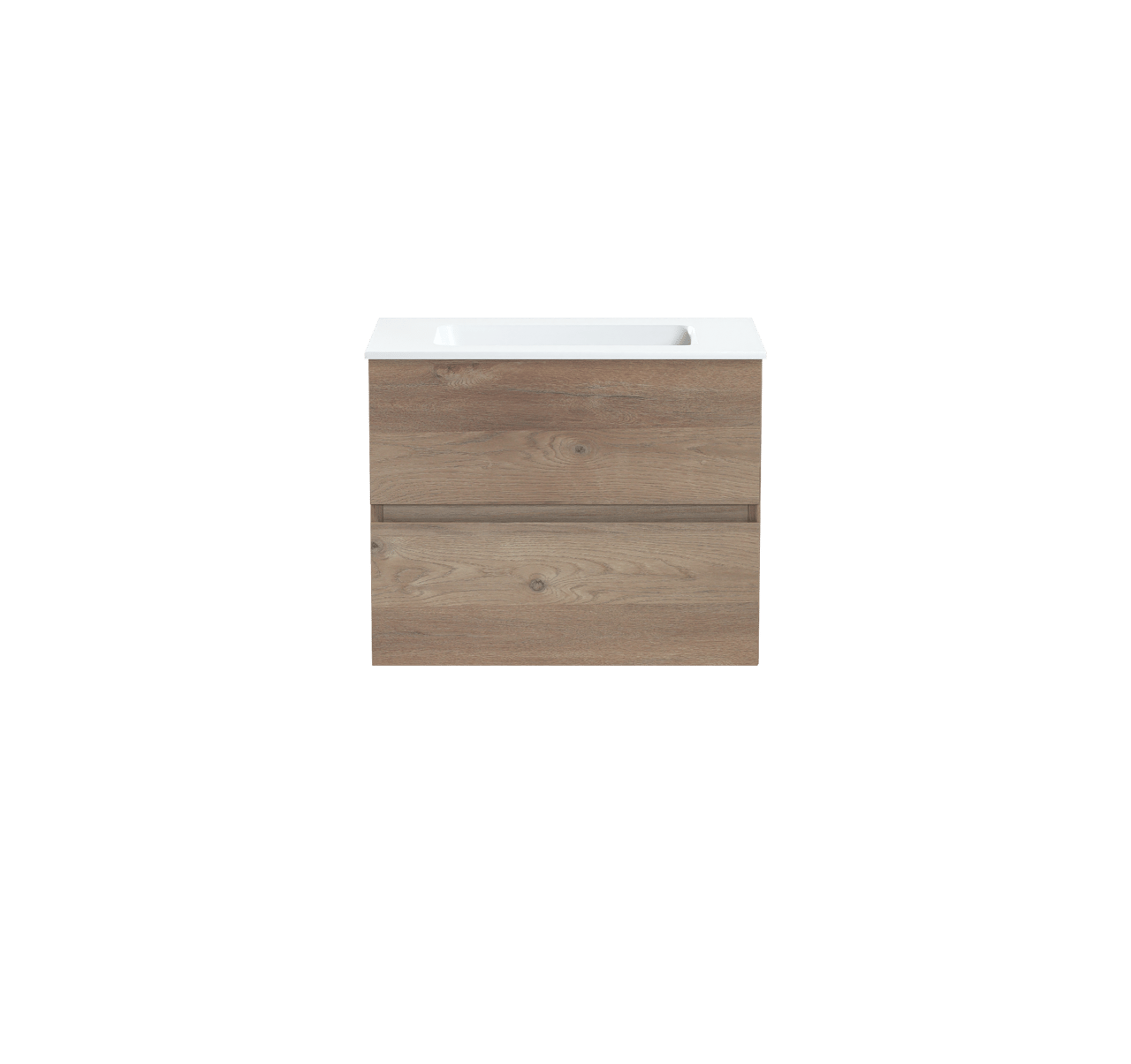 Storke Edge zwevend badkamermeubel 60 x 40 cm ruwe eik met Mata enkele wastafel in solid surface mat wit