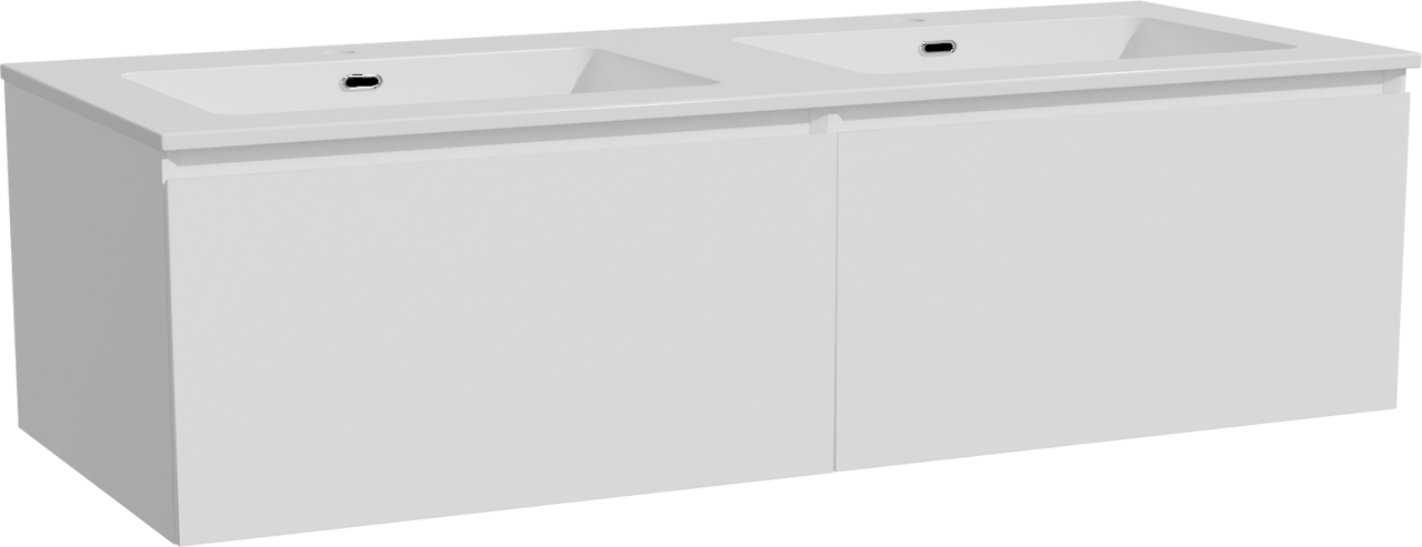 Storke Edge zwevend badmeubel 130 x 52 cm mat wit met Diva dubbele wastafel in composietmarmer hoogglans wit