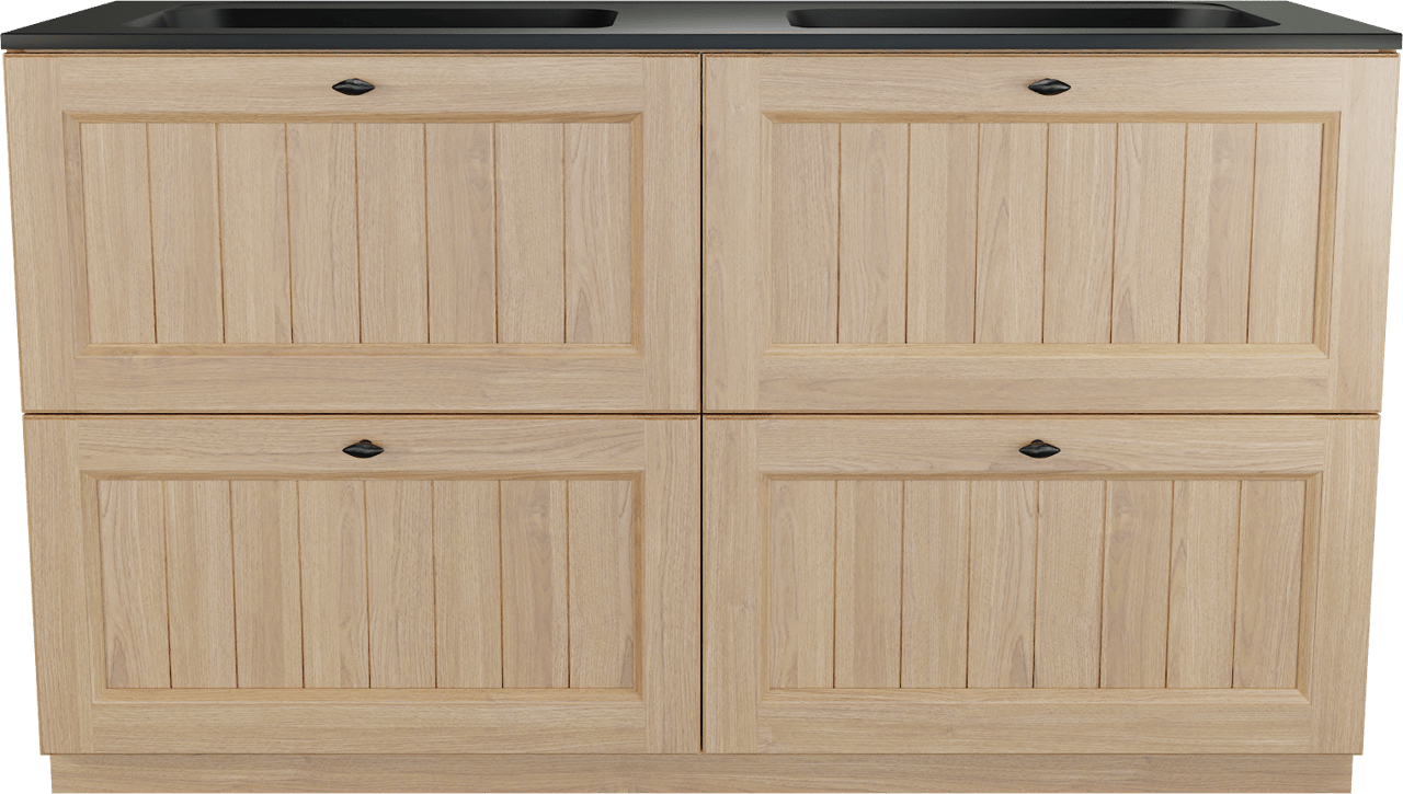 Balmani Lemon freistehendes Möbelstück Set: 150 x 55 cm, Naturbelassene Eiche Furnier, mit Tablo Strada Doppelwaschtisch, Schwarz matt