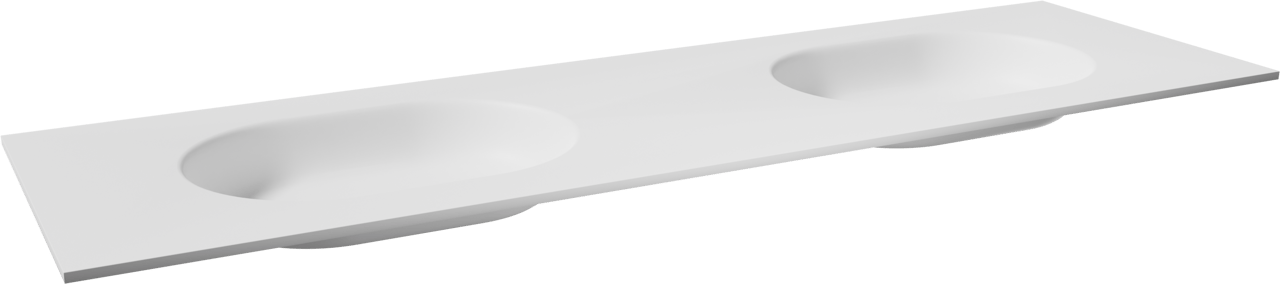 Balmani Tablo Oval dubbele wastafel mat witte Solid Surface 180 x 55 cm