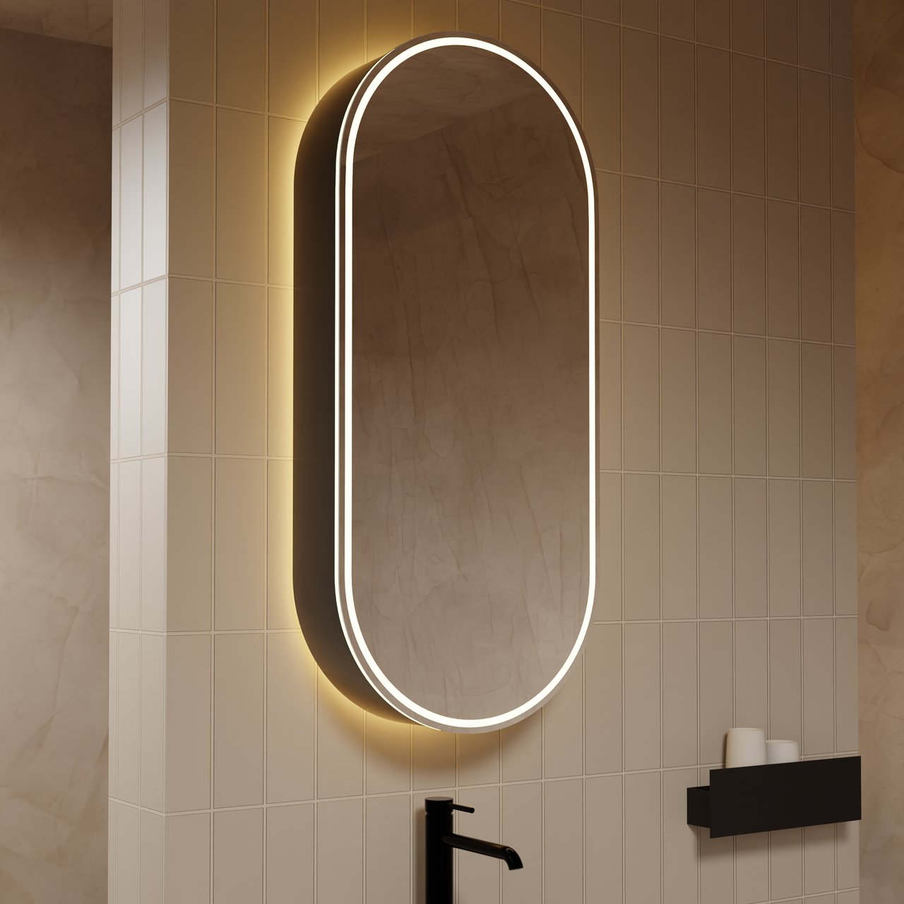 Balmani Mara armoire de toilette lumineux et anti-buée 45 x 100 cm Noir Mat