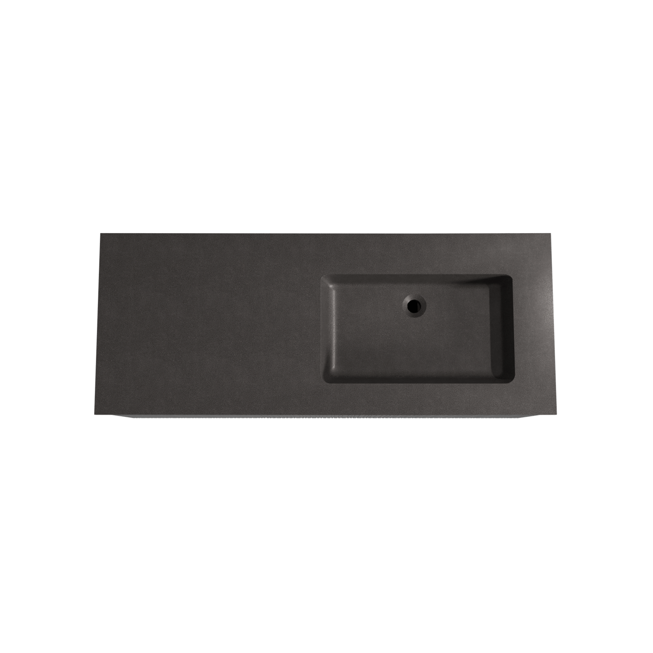 Storke Ribs zwevend badmeubel 130 x 52 cm zwart eiken met Scuro asymmetrisch rechtse wastafel in kwarts mat zwart, Verticale asymmetrische rechte ribbel