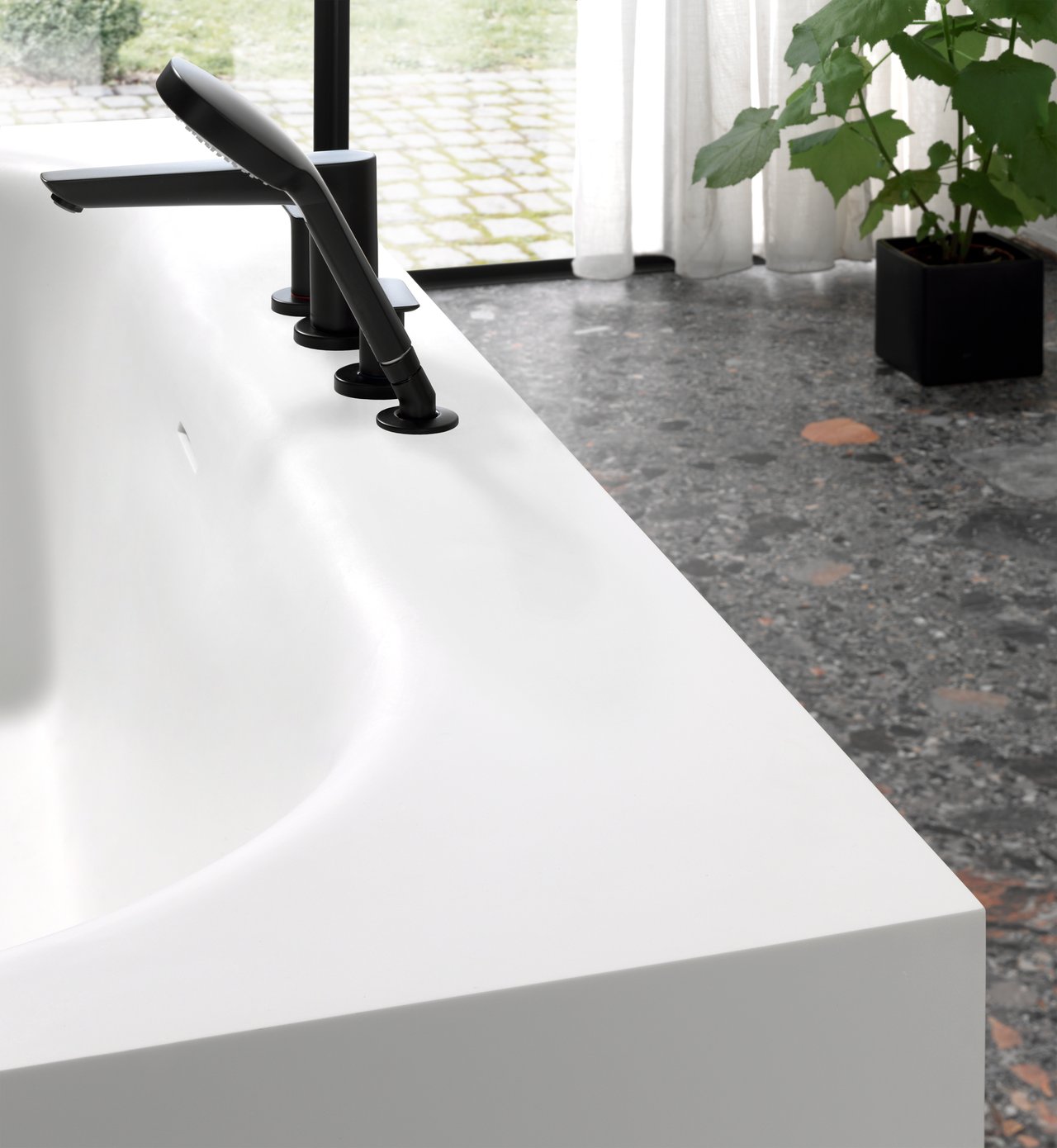 Balmani Rallanta Cresta rechthoekig vrijstaand bad 180 x 90 cm Solid Surface mat wit
