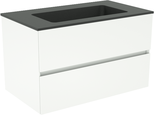 Storke Edge meuble salle de bains suspendu 80 x 46 cm blanc mat avec Scuro plan simple en quartz noir mat