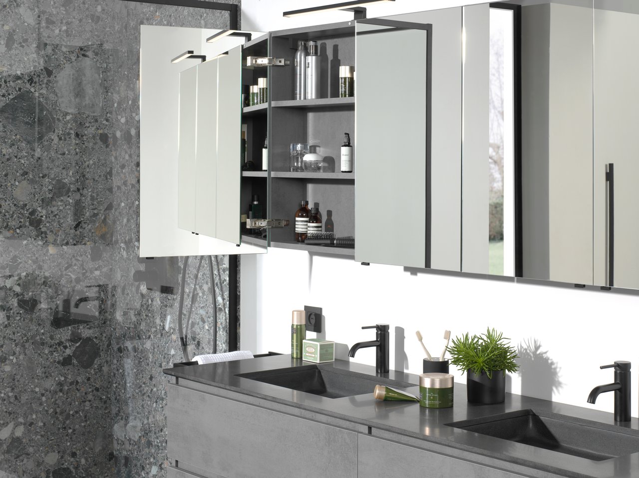 Balmani Lucida spiegelkast 90 x 72 cm beton donkergrijs