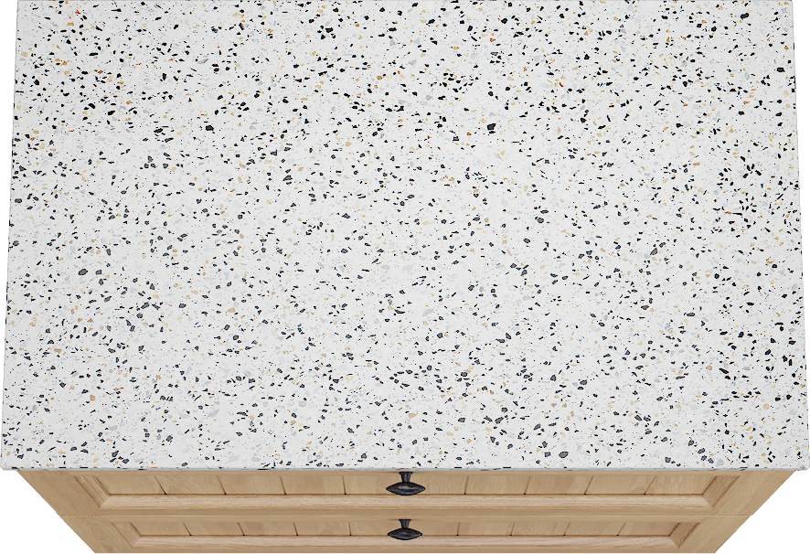 Balmani Lemon freistehendes Möbelstück Set: 90 x 55 cm, Naturbelassene Eiche Furnier, mit Stretto Einzel Waschtischplatte, Terrazzo in Weiß/Schwarz matt