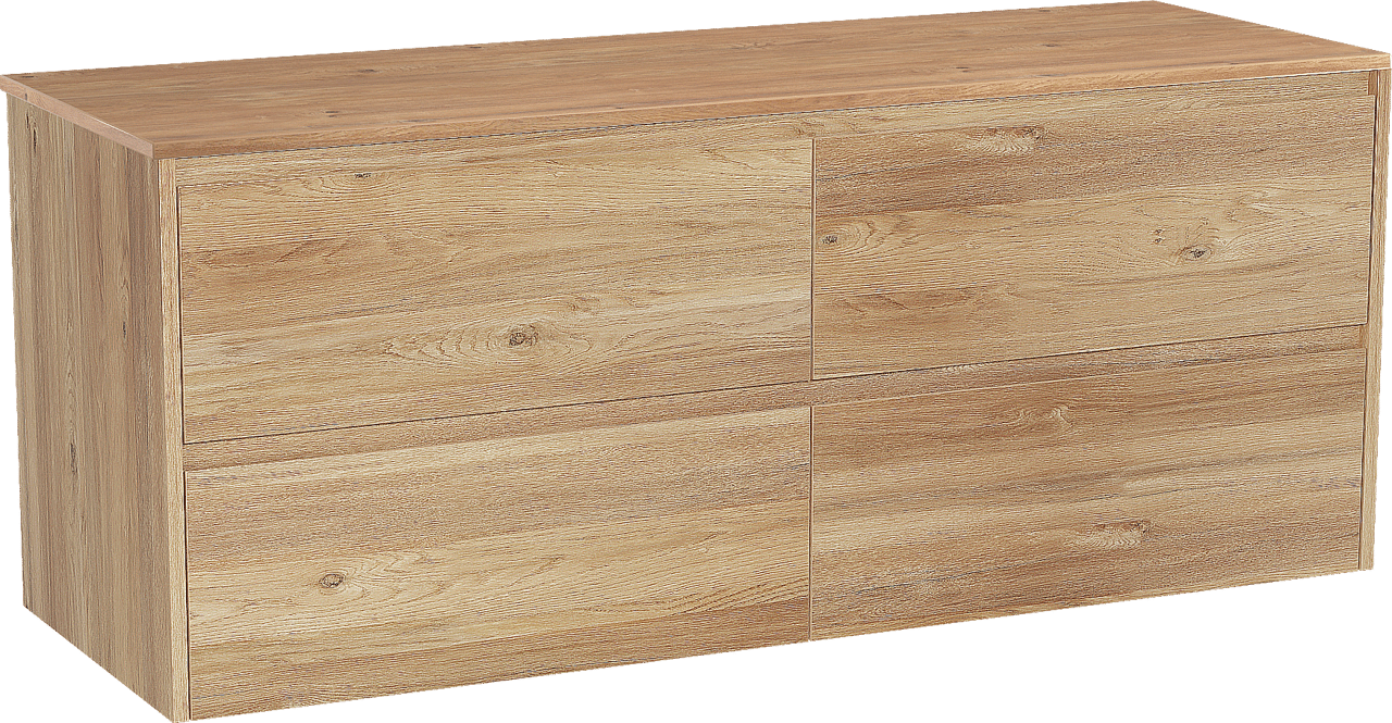 Storke Seda zwevend badkamermeubel 150 x 52 cm ruwe eik met Panton enkel of dubbel tablet in melamine ruwe eik