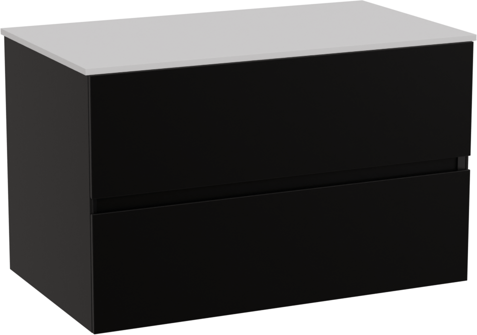 Storke Edge zwevend badmeubel 80 x 46 cm mat zwart met Tavola enkel wastafelblad in solid surface mat wit