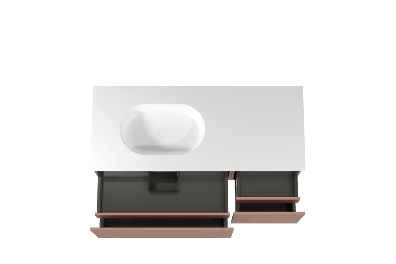 Balmani Sfera by Lucida hängendes Möbelstück Set: 135 x 55 cm, Cotto, mit Tablo Oval Waschtisch links, Solid Surface Weiß matt