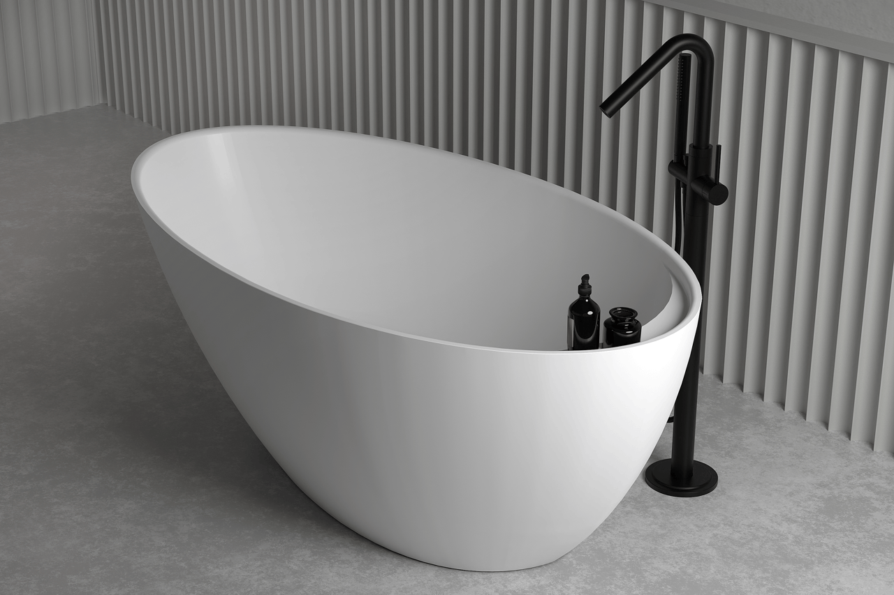 Balmani Colea baignoire îlot 160 x 86 cm solid surface blanc mat avec tablette intégrée