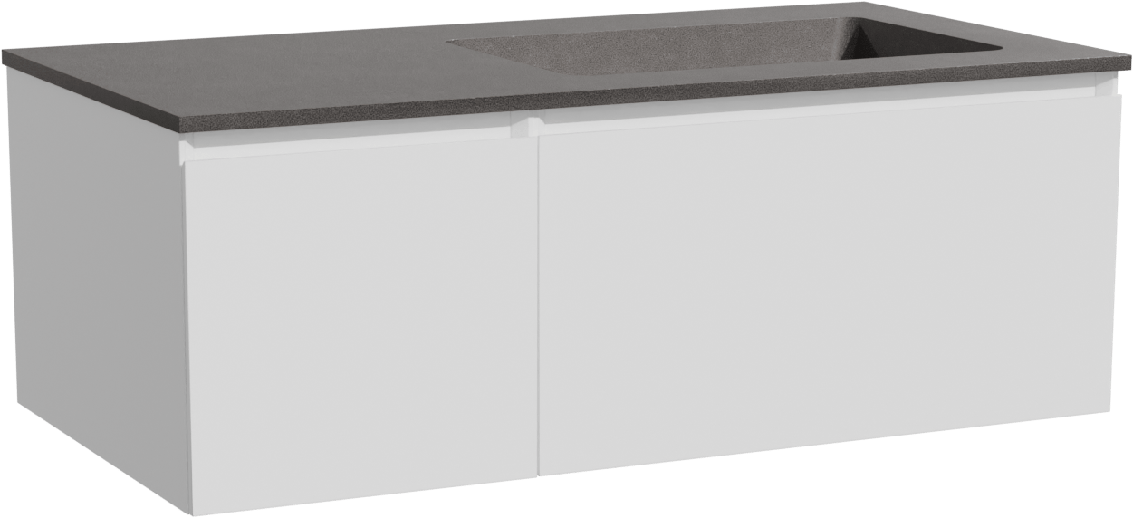 Storke Edge meuble salle de bains suspendu 100 x 52 cm blanc mat avec Scuro plan vasque asymétrique à droite en quartz noir mat