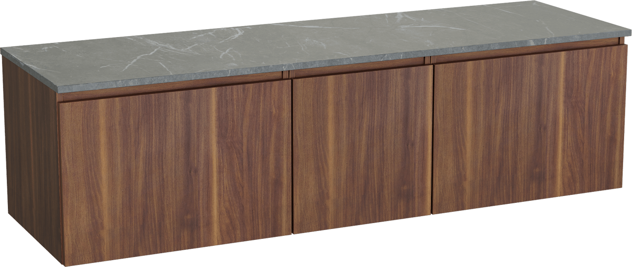 Balmani Sfera by Lucida meuble salle de bains suspendu 180 x 55 cm noyer américain avec Stretto tablette simple ou double en marbre pietra grey