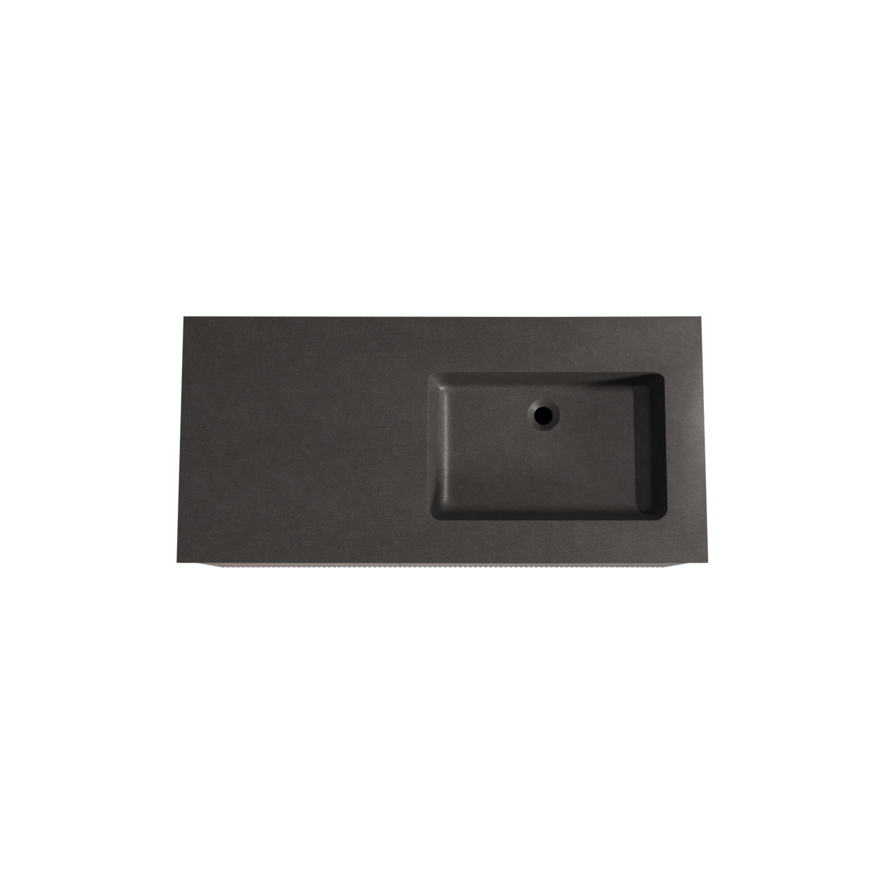 Storke Ribs zwevend badkamermeubel 110 x 52 cm notelaar met Scuro asymmetrisch rechtse wastafel in kwarts mat zwart, Verticale symmetrische rechte ribbel