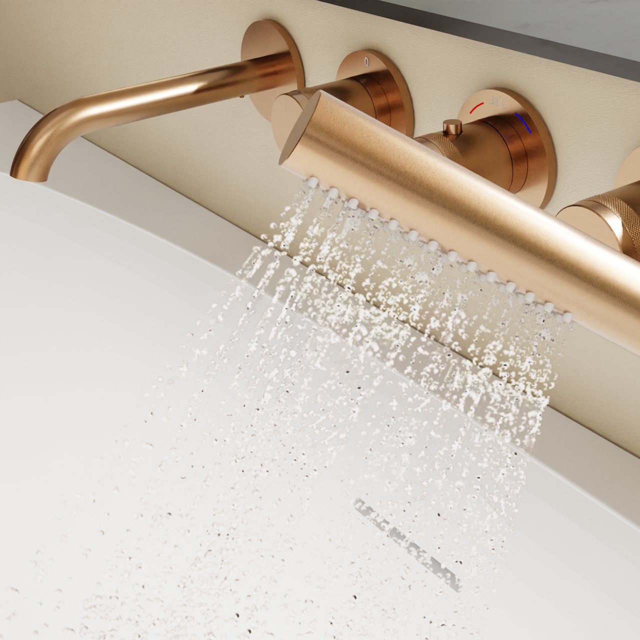 Blaufoss Pavilion Inbouw badkraan thermostatisch Brushed Rosegold Incl. handdoucheset incl. inbouwelement