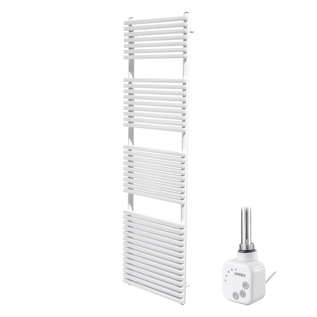 Vipera Vesuvio enkele handdoekradiator 50 x 180 cm elektrische verwarming mat wit zij- en middenaansluiting 1.000W, weerstand inbegrepen