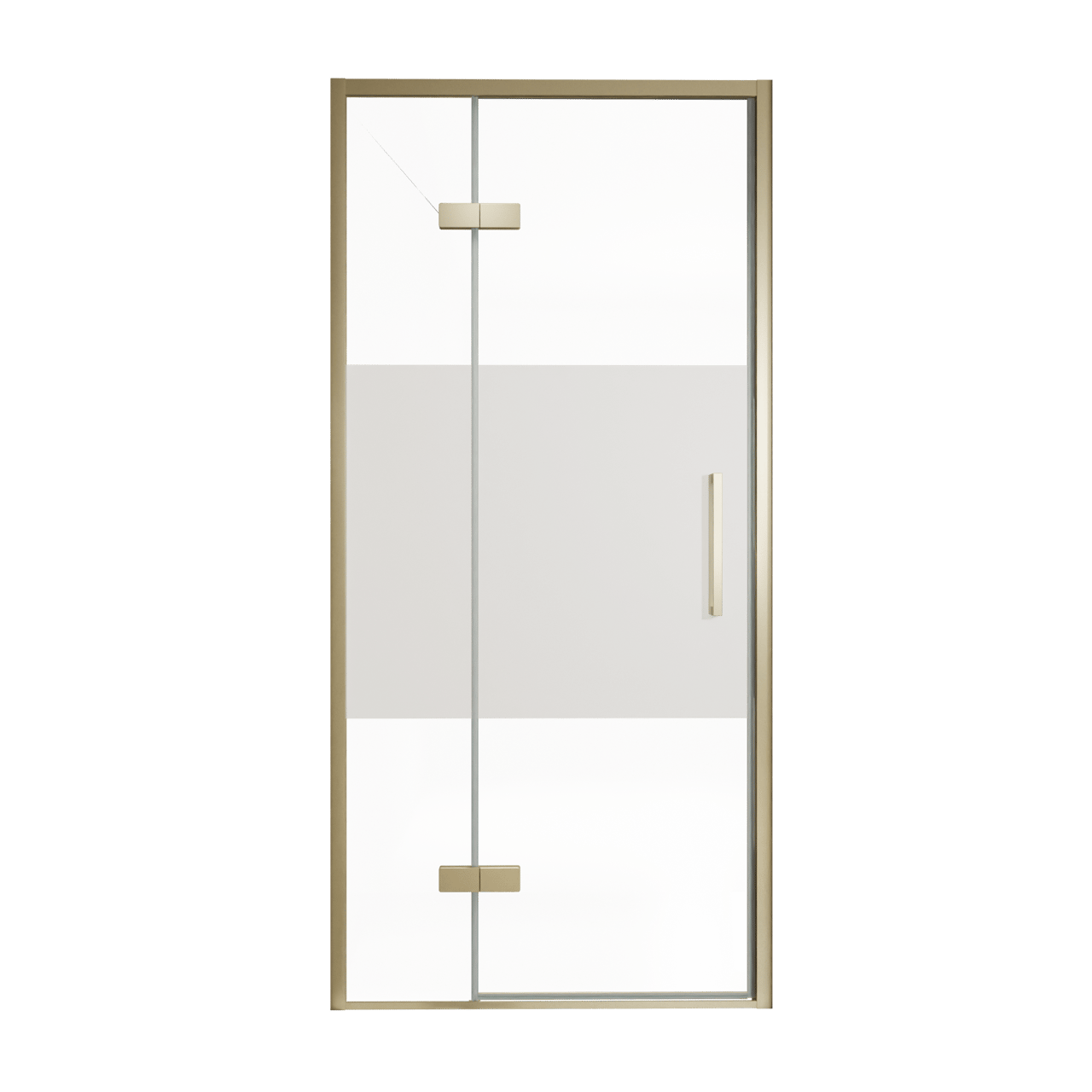 Balmani Senses Design Dusche Drehtür, Links, 100 cm x 210 cm, Klarglas mit mattiertem Streifen, Profil Brushed Champagner Gold