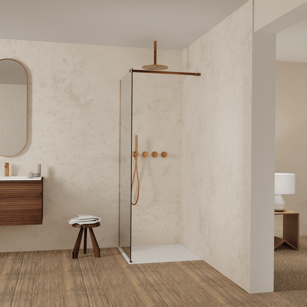 Balmani Modular inloopdouche: 80 x 200 cm, Rookglas, Brushed Rosegold profielen