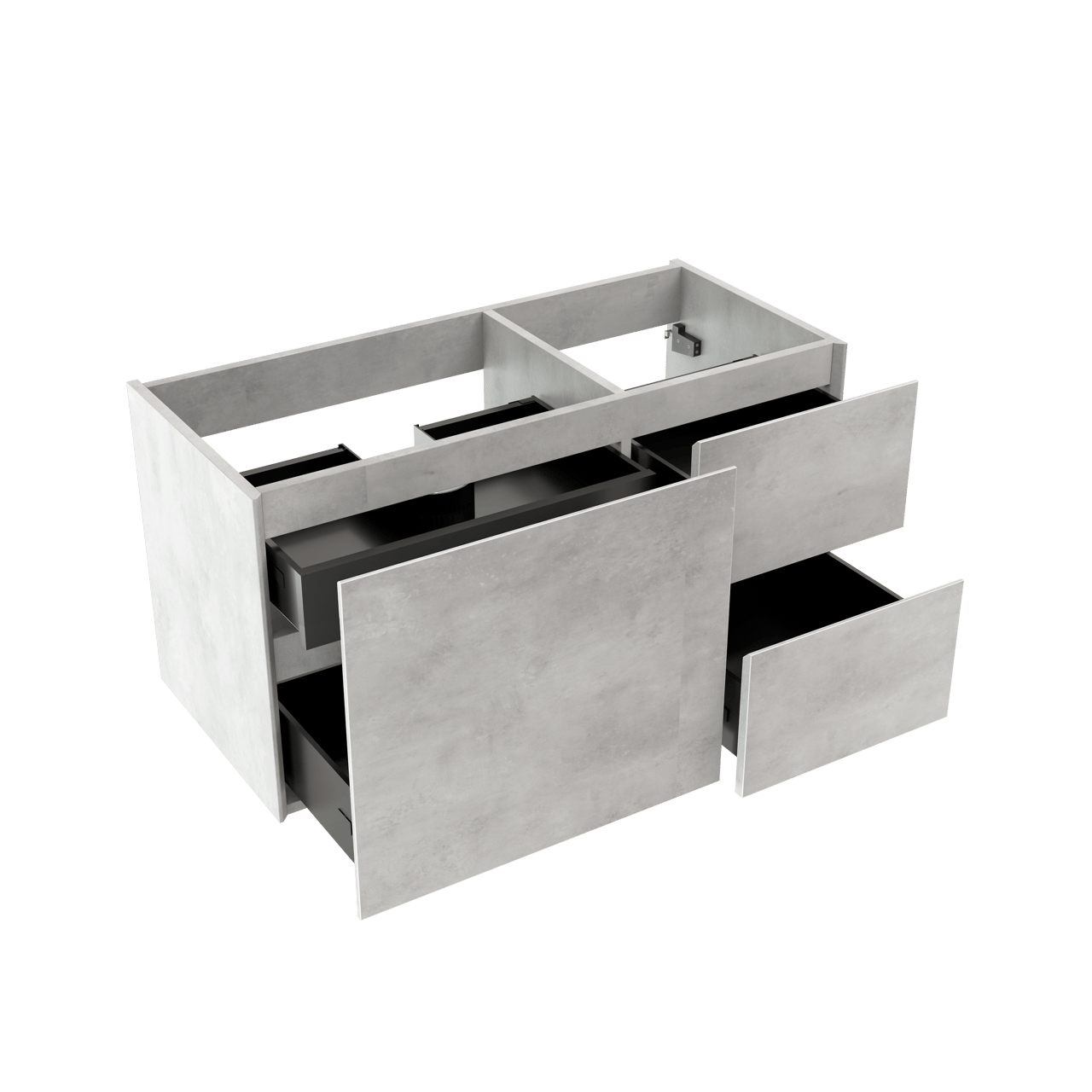 Storke Edge zwevende wastafelonderkast 100 x 46 cm asymmetrisch links beton zilvergrijs 3 lades