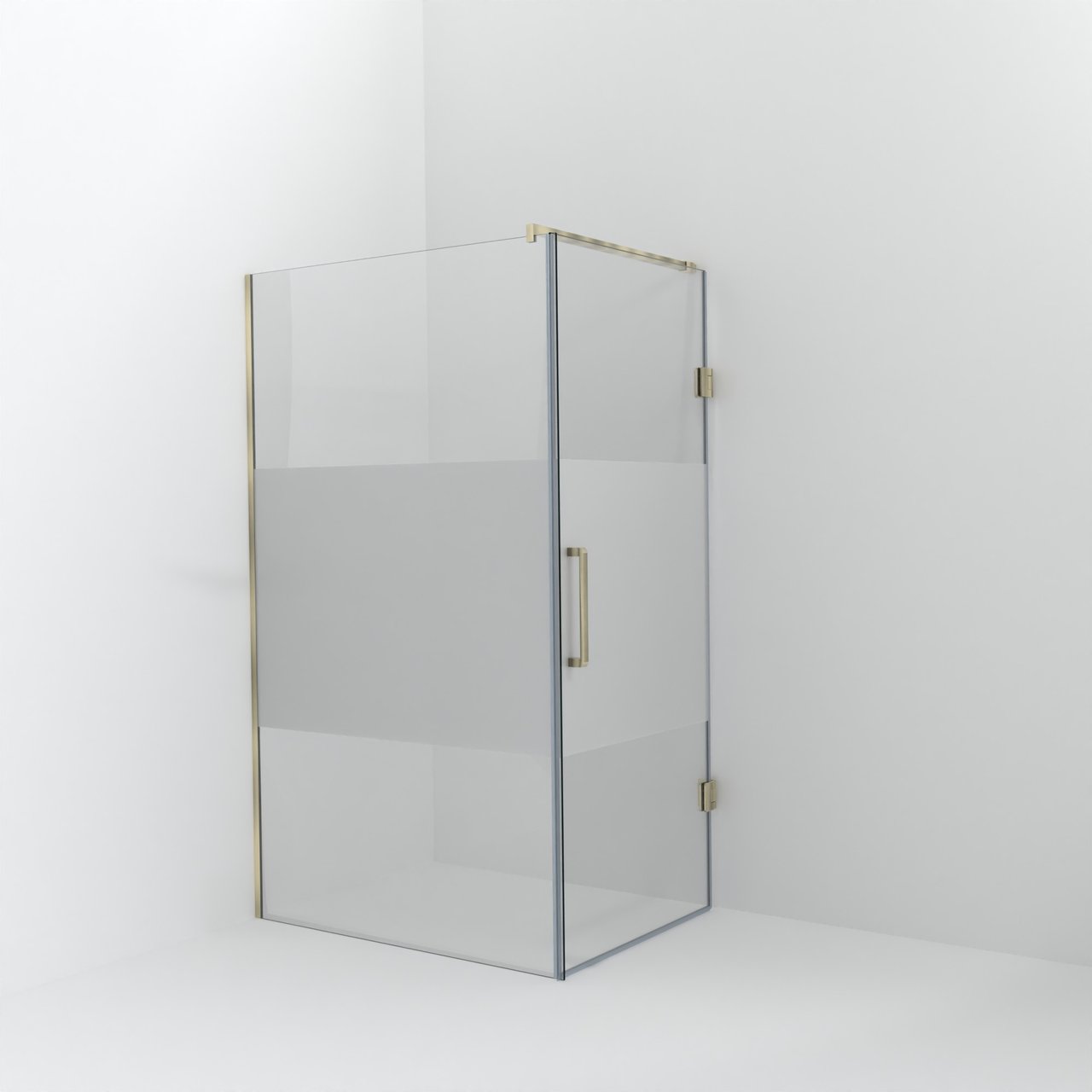 Balmani Modular douche à l'italienne avec porte: 120 x 200 cm avec porte 90 cm, Verre transparent avec bande mate, Profil Brushed Champagne Gold