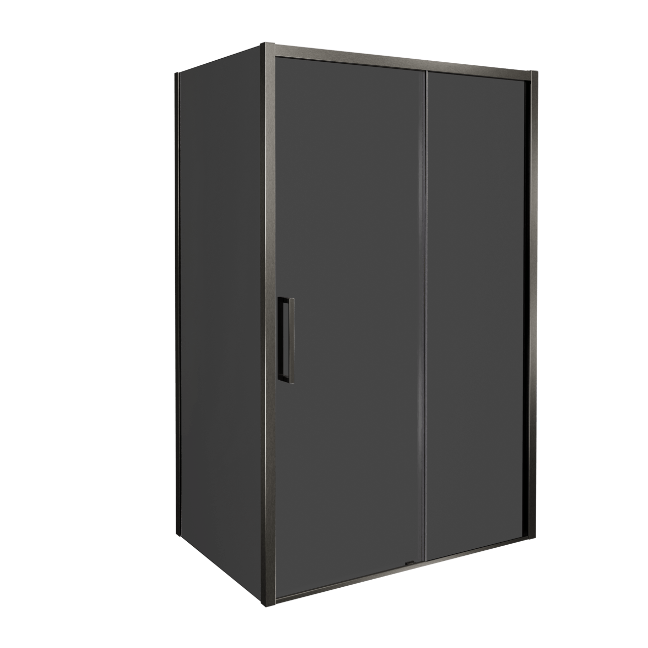 Balmani Senses Design douchehoek met rechtse schuifdeur en vaste zijwand, 160 x 90 cm, Rookglas, Brushed GunMetal profielen