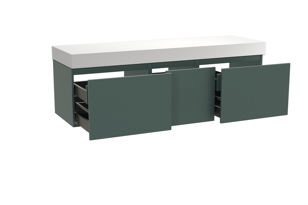 Balmani Sfera by Lucida zwevend badkamermeubel 180 x 55 cm forest met Dominus enkel of dubbel tablet in solid surface mat wit