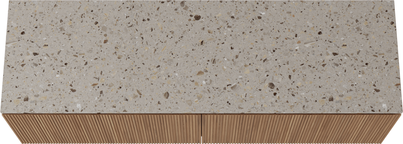 Balmani Eclips meuble salle de bains suspendu 180 x 55 cm Teck avec Stretto tablette simple ou double en Terrazzo greige, Nervure droite symétrique verticale