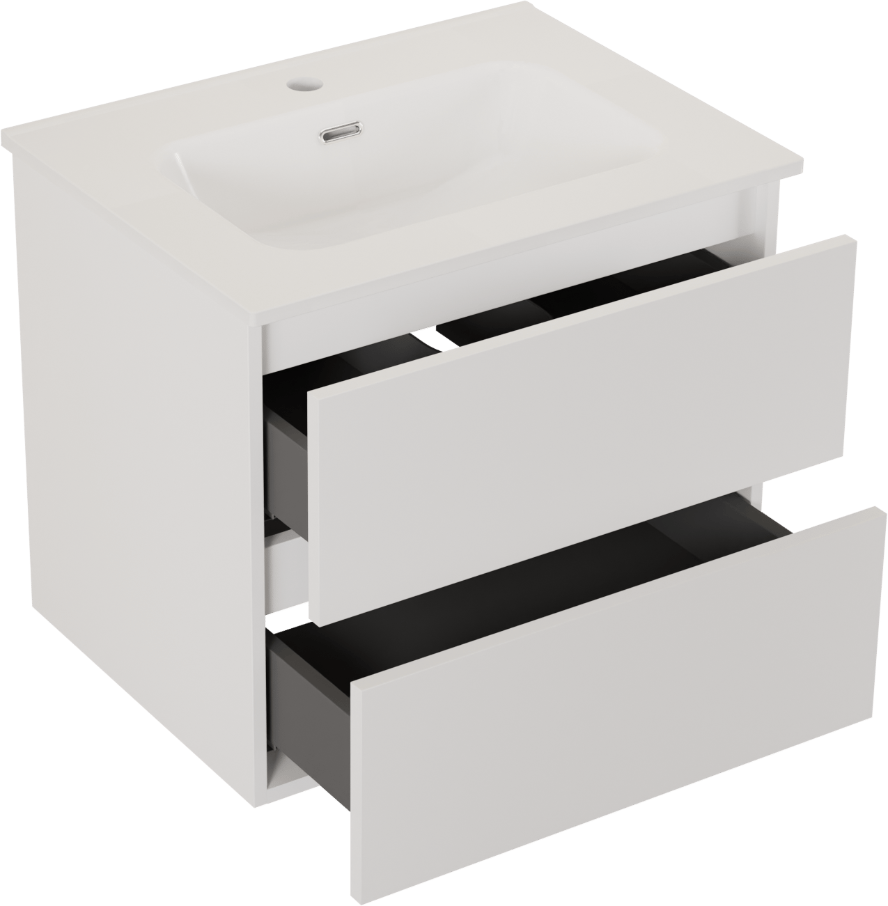 SanyOne Eli meuble salle de bains à assembler suspendu 60 x 46 cm blanc mat avec Baro plan simple en porcelaine blanc brillant