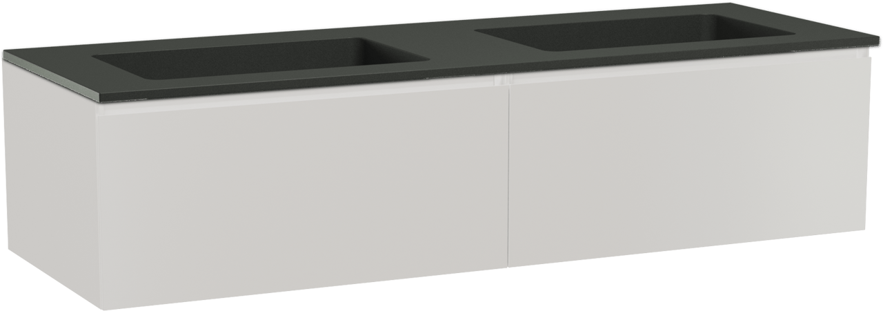 Storke Edge meuble salle de bains suspendu 150 x 52 cm blanc brillant avec Scuro double vasque en quartz noir mat