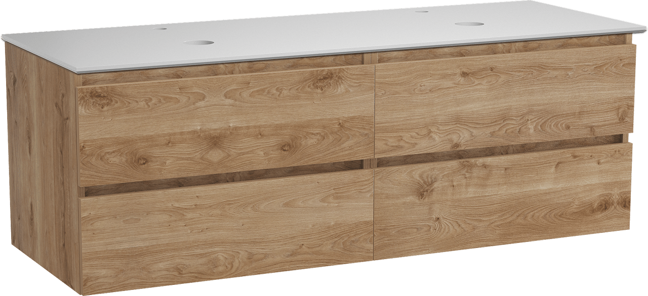 Balmani Lucida meuble salle de bains suspendu 150 x 55 cm chêne brut avec Facetta tablette double en solid surface blanc mat