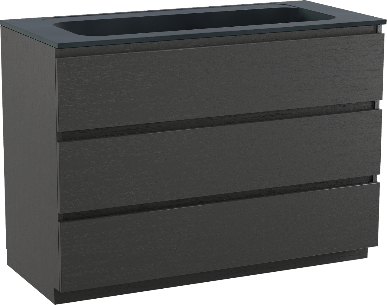 Balmani Lucida meuble salle de bains à poser 120 x 55 cm chêne noir avec Tablo Strada lavabo simple pour 2 trous de robinet en marbre composite noir mat