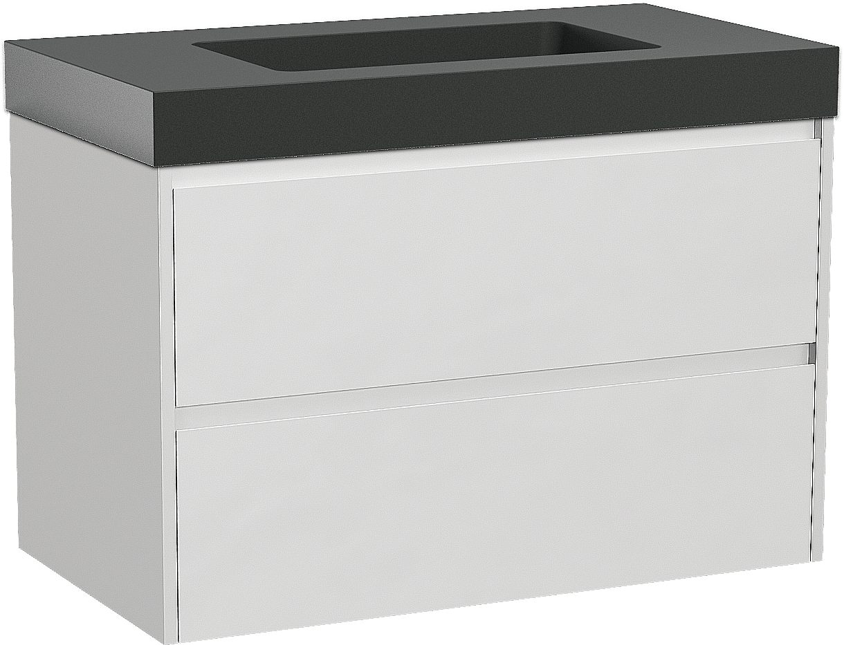 Storke Seda zwevend badkamermeubel 95 x 52 cm mat wit met Scuro High enkele wastafel in kwarts mat zwart