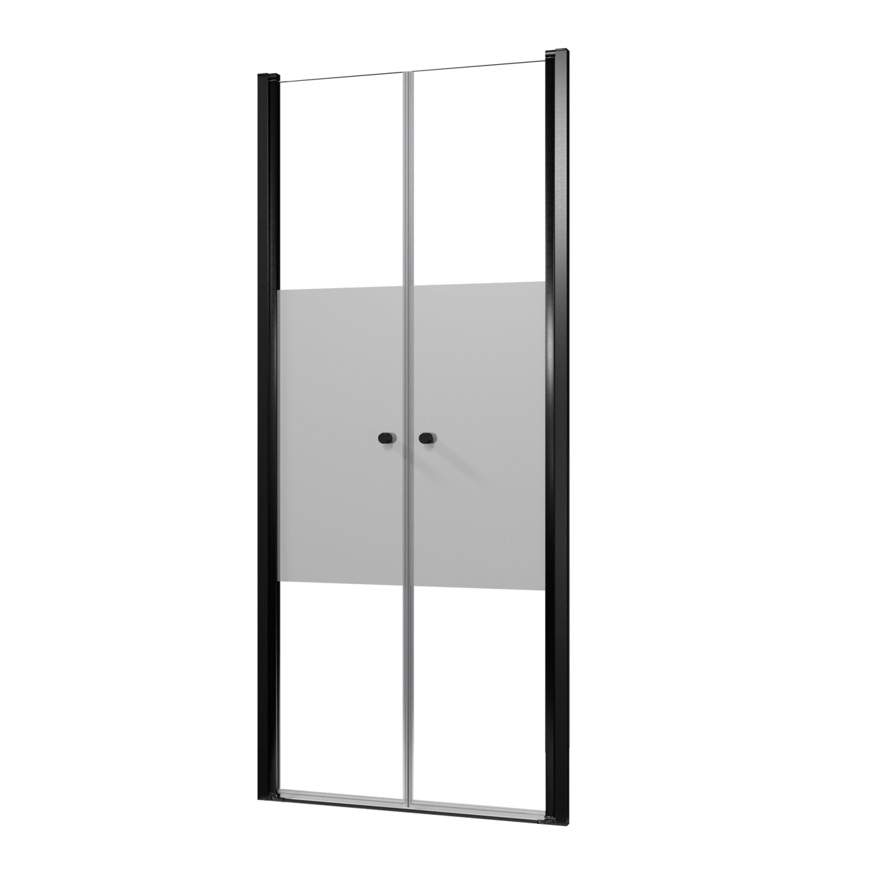 Luca Varess Kuresa douche pendeldeur 90 x 200 cm helder glas met matte strook mat zwart profiel